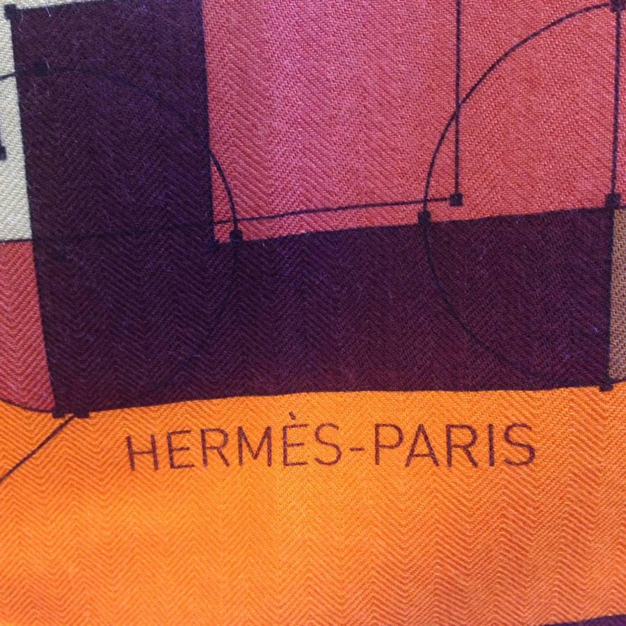 Brown HERMES 'Echec au roi' Shawl in Multicolored Cashmere and Silk