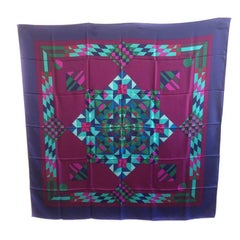 HERMES 'Psyche' Large Scarf in Purple Silk