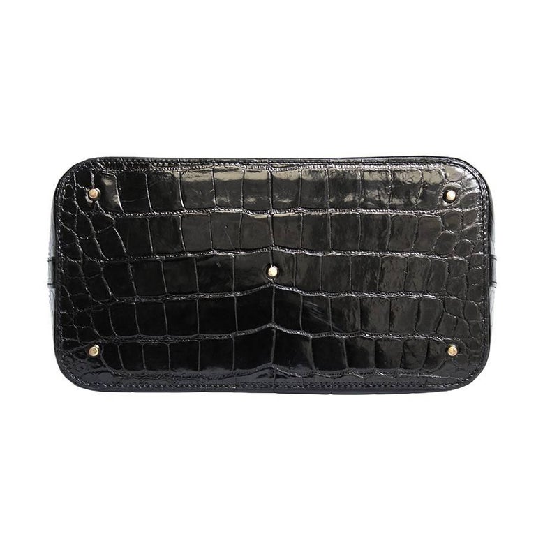 Rare LOUIS VUITTON &#39;Alma&#39; Handbag in Black Shiny Alligator Leather For Sale at 1stdibs