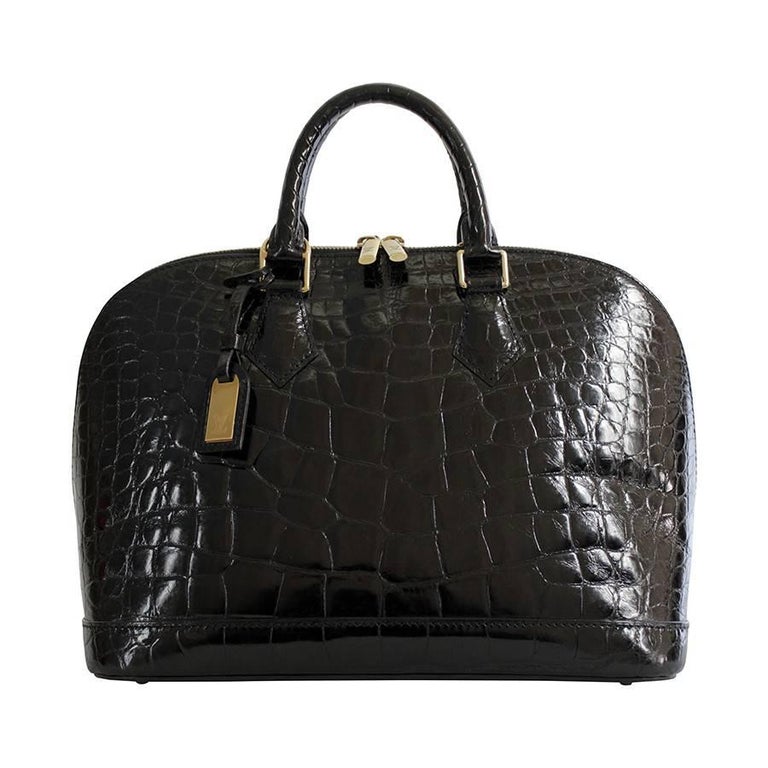Rare LOUIS VUITTON Handbag Black Shiny Alligator Leather For Sale 1stDibs | louis vuitton black shiny louis vuitton purse, alma rare