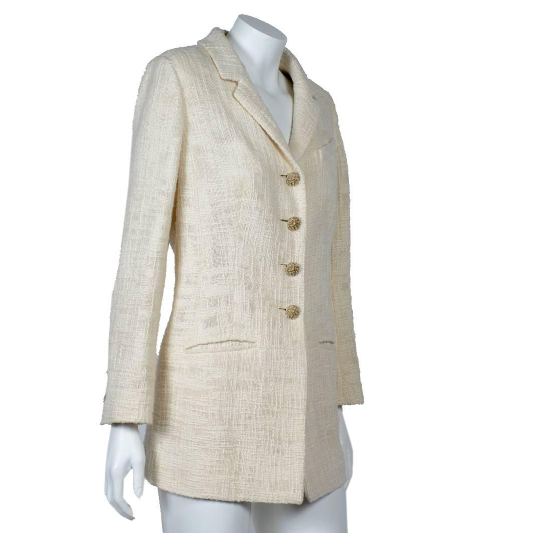 CHANEL Long Ivory Tweed 'Paris Bombay' Jacket Size 38EU For Sale at ...