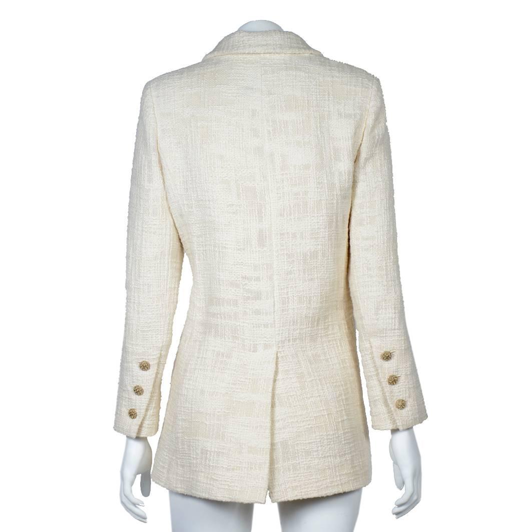 Beige CHANEL Long Ivory Tweed 'Paris Bombay' Jacket Size 38EU