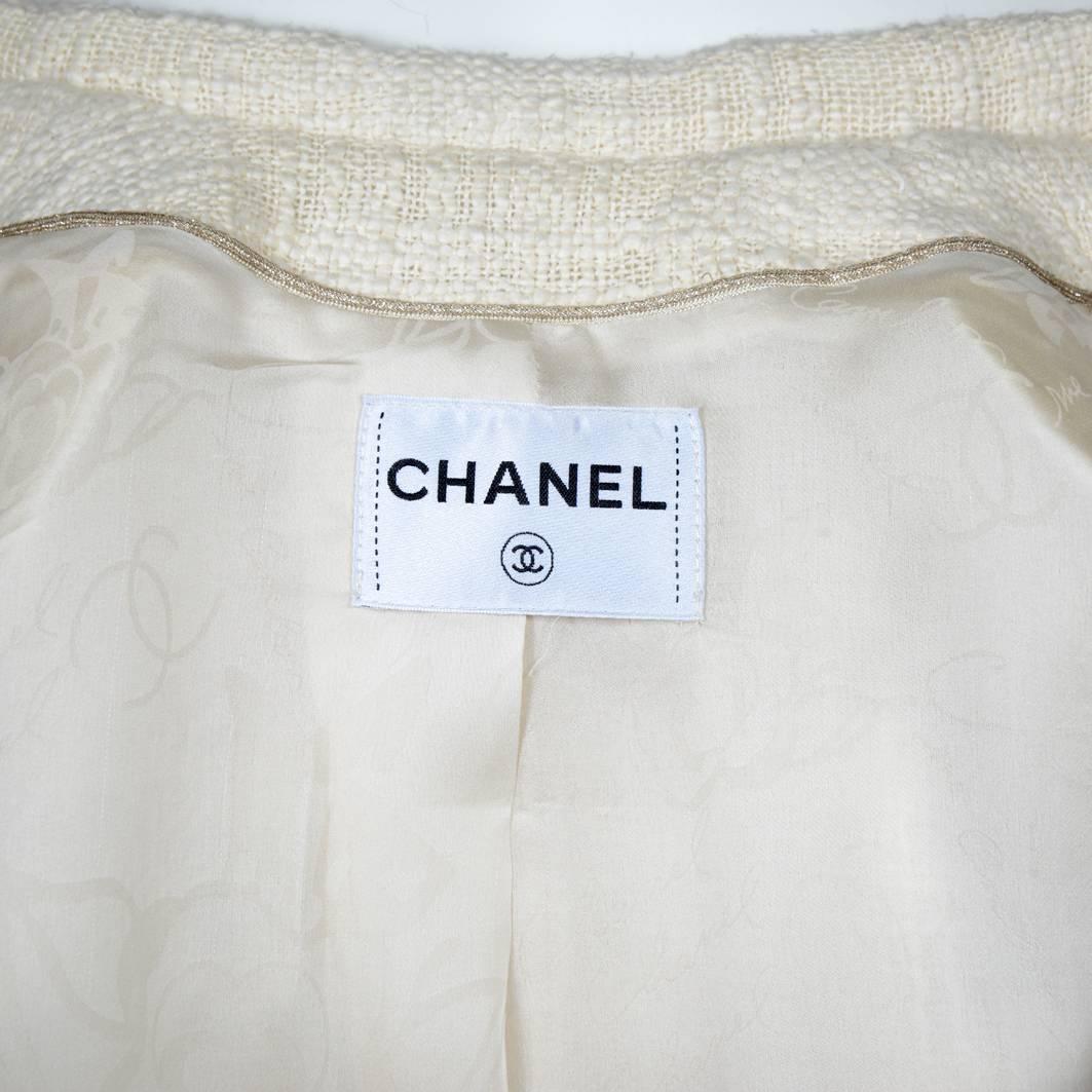 Women's CHANEL Long Ivory Tweed 'Paris Bombay' Jacket Size 38EU
