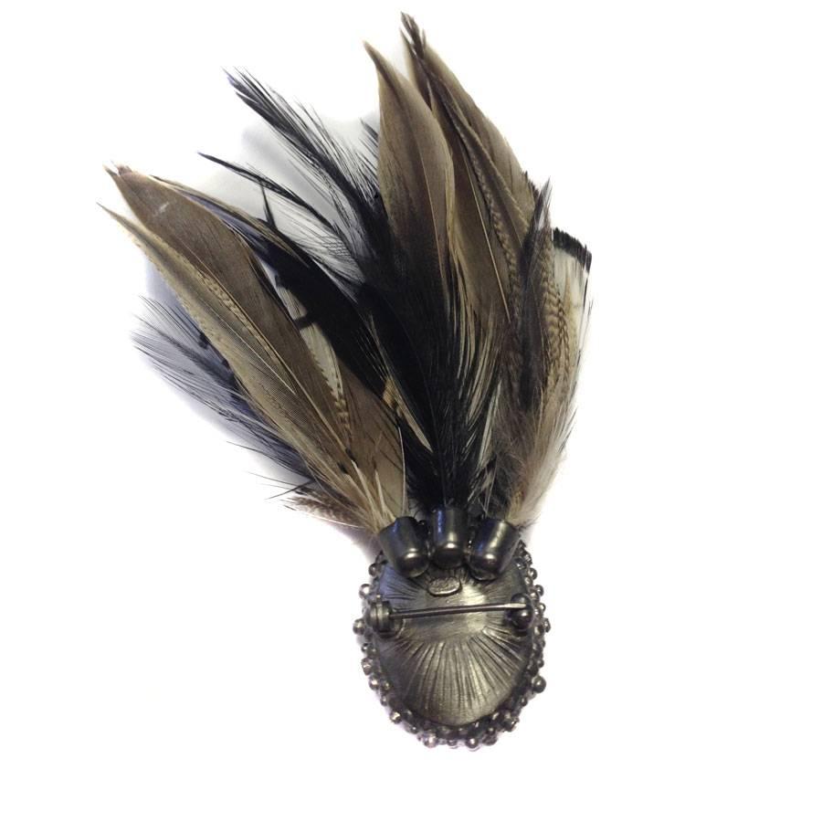 Women's CHANEL Feather Brooch in Silver Plated Metal, CC and Rhinestones