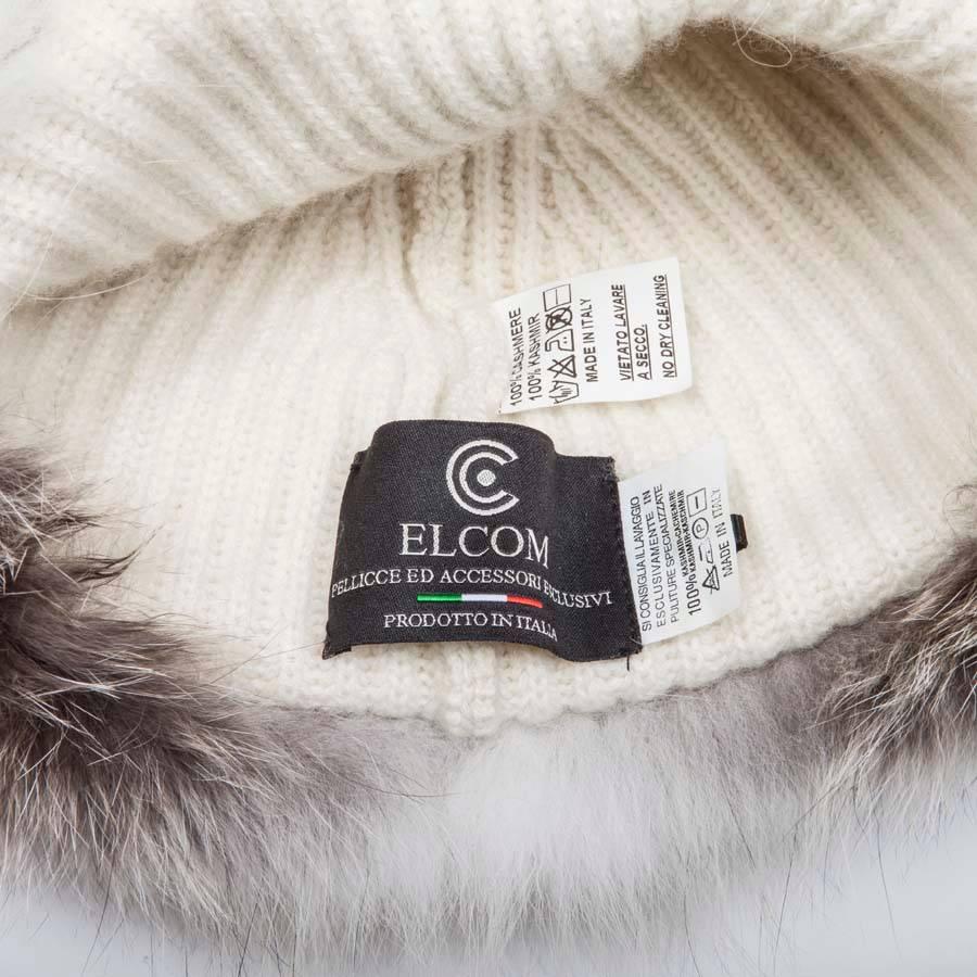 ELCOM Bonnet and Gloves in Gray and White Cashmere and Fox Fur In Good Condition For Sale In Paris, FR