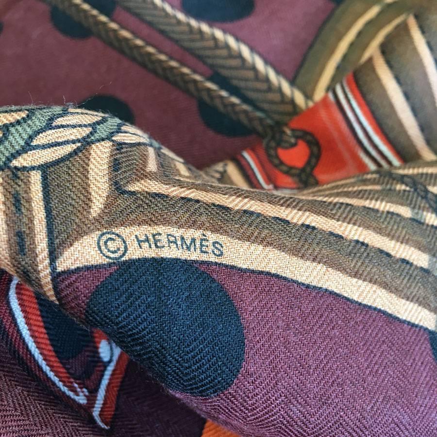 Brown HERMES Shawl 'Clic Clac' in Multicolored Cashmere and Silk