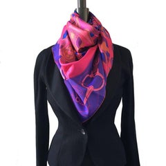 HERMES Shawl 'Folklore' in Multicolored Silk Twill