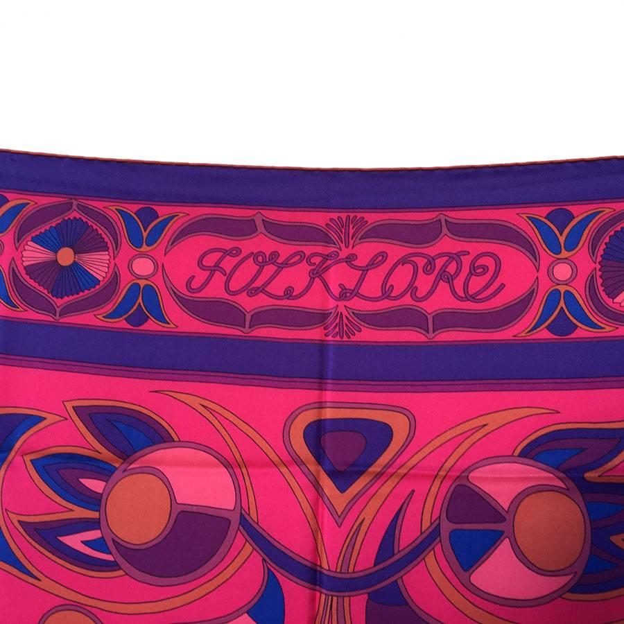 Pink HERMES Shawl 'Folklore' in Multicolored Silk Twill