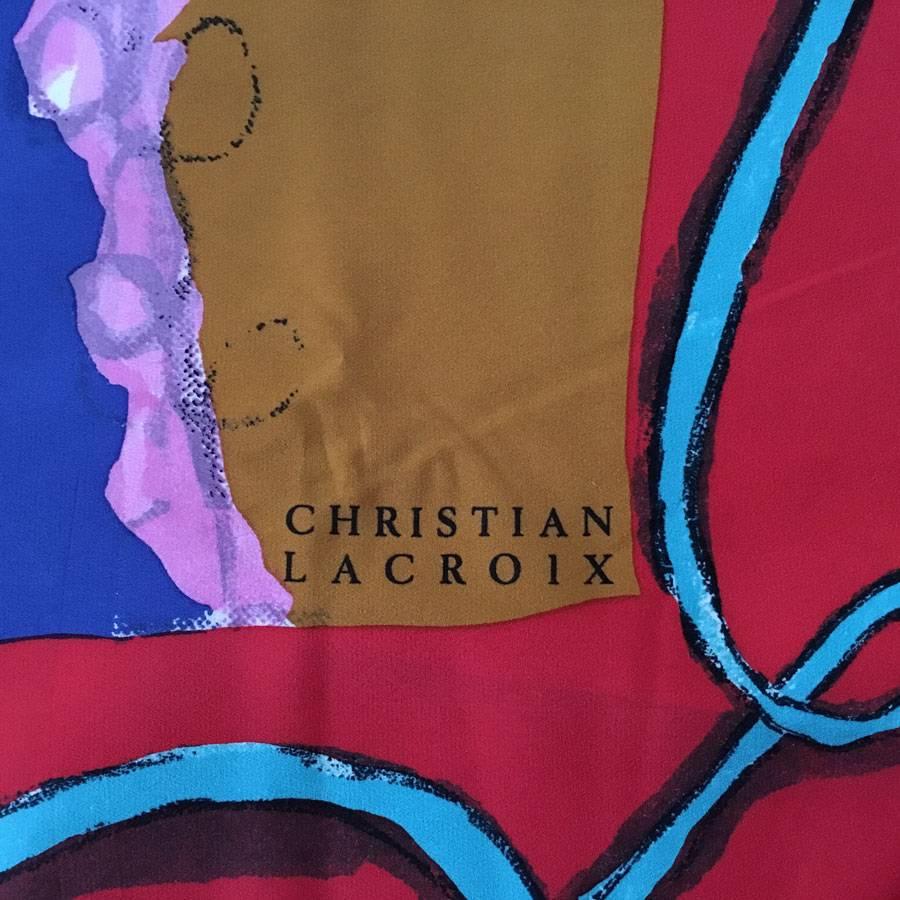 CHRISTIAN LACROIX large scarf in multicolored silk. patterns: blue roses, green bull etc ...

Delivered in a Valois Vintage Paris dustbag 