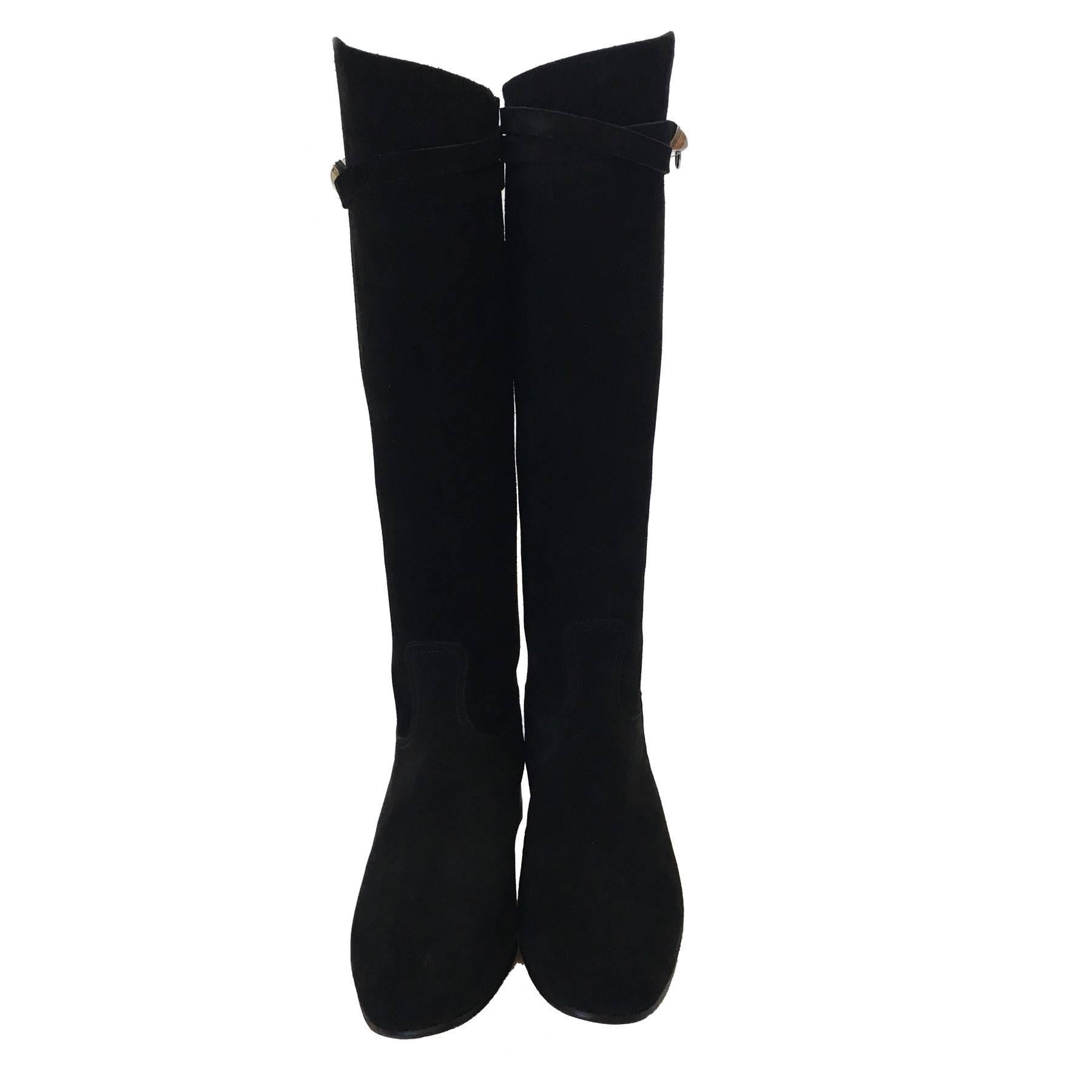 HERMES Riding Boots in Black Suede Size 36.5EU 1