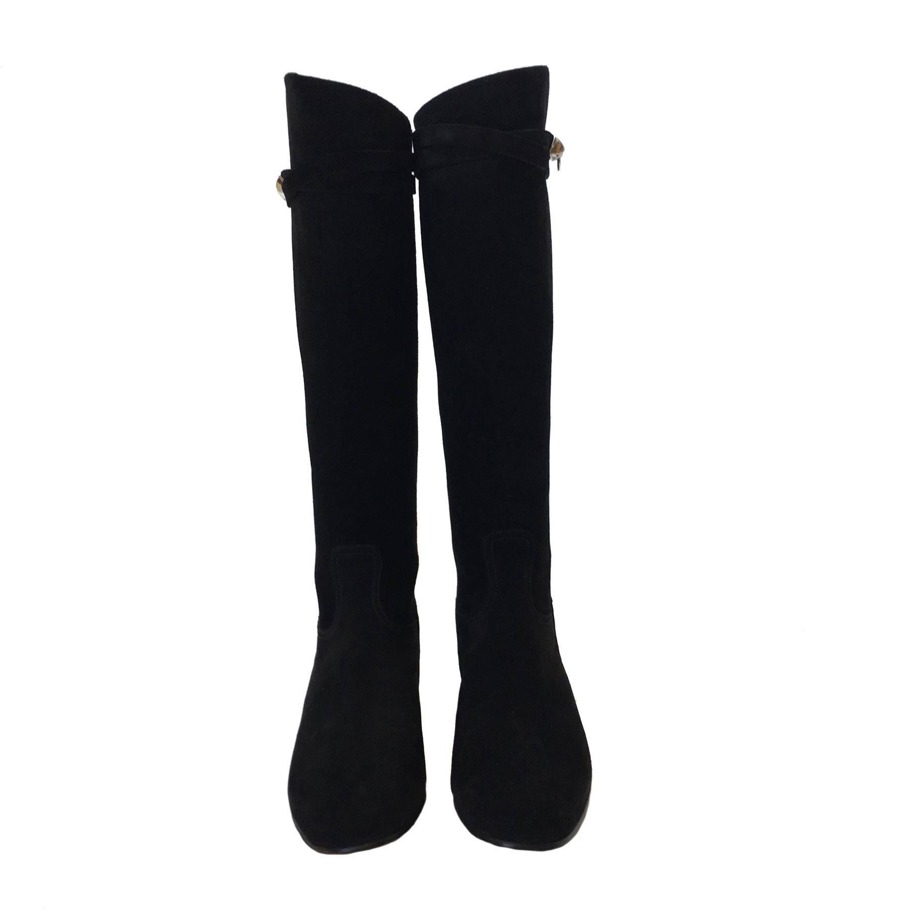 Women's HERMES Riding Boots in Black Suede Size 36.5EU