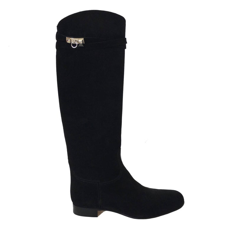 HERMES Riding Boots in Black Suede Size 36.5EU at 1stDibs