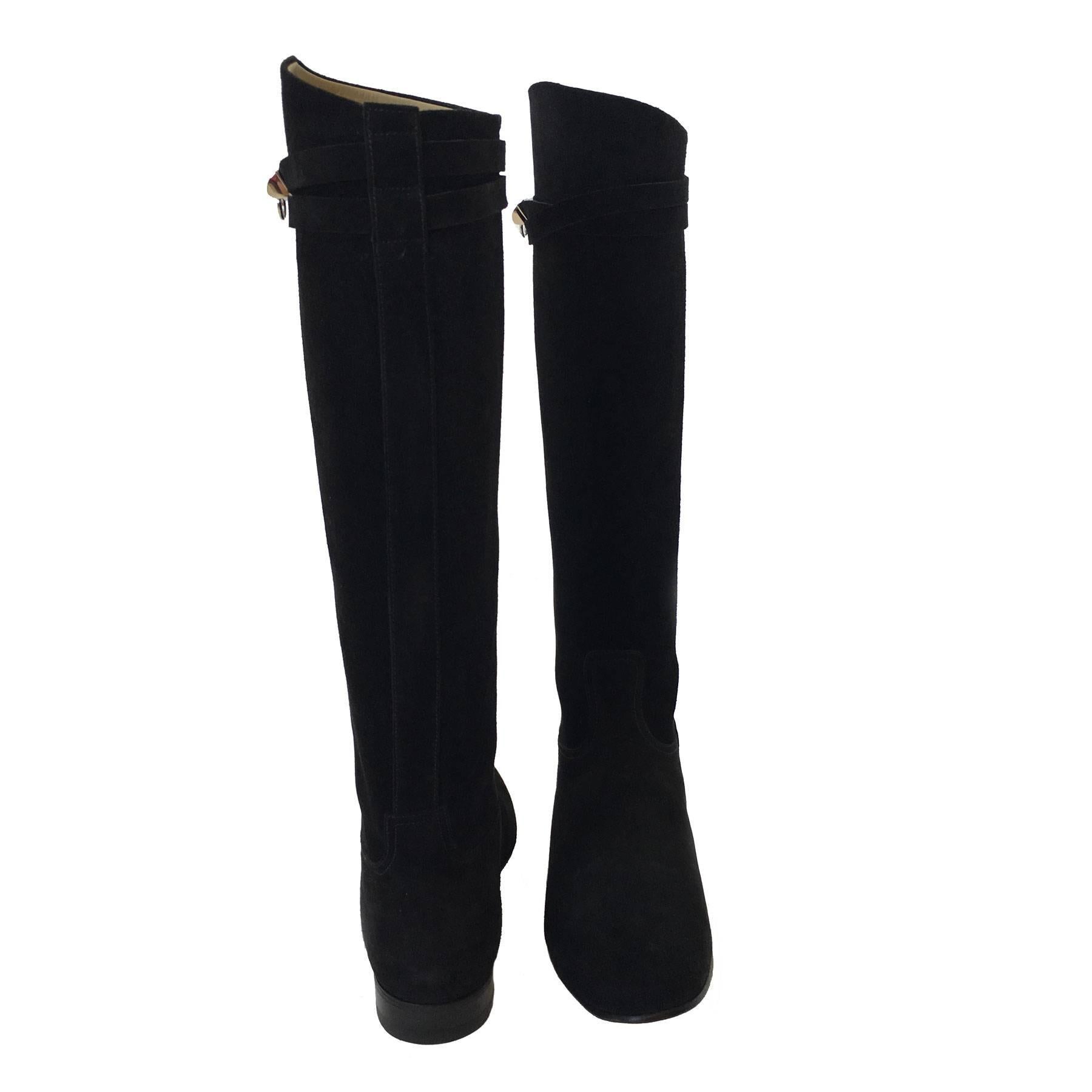 HERMES Riding Boots in Black Suede Size 36.5EU 2