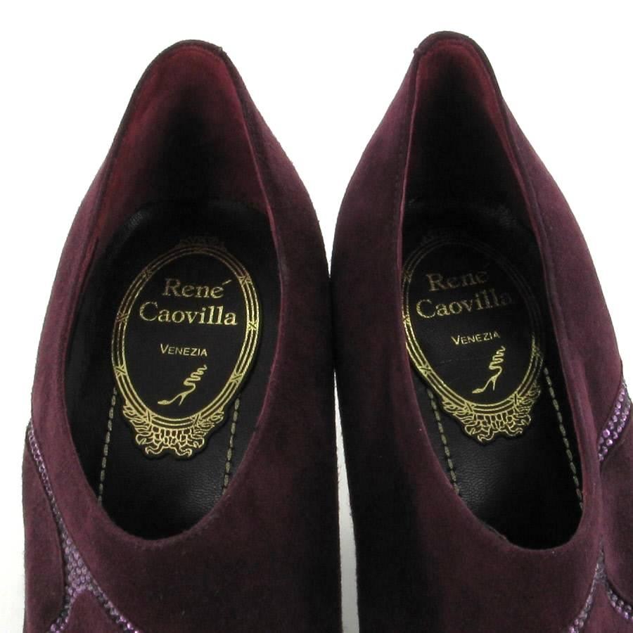 Black RENE CAOVILLA Low Boots in Purple Suede and Rhinestones Size 36EU For Sale