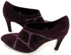 RENE CAOVILLA Low Boots in Purple Suede and Rhinestones Size 36EU