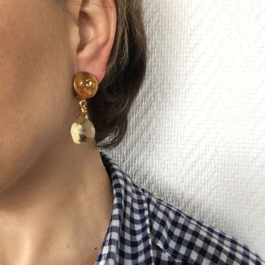 Women's CHANEL Clip-on Earrings in Gilded Metal and Amber Resin
