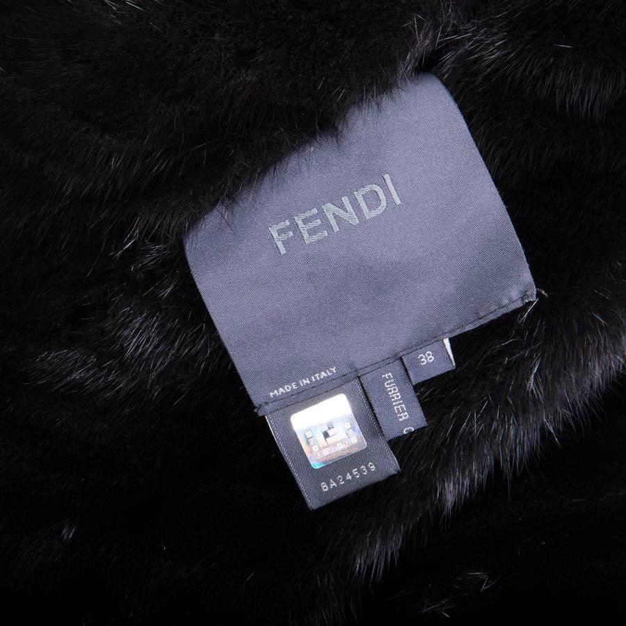 Black FENDI Crossover Coat in Brown Mink Fur Size 38EU