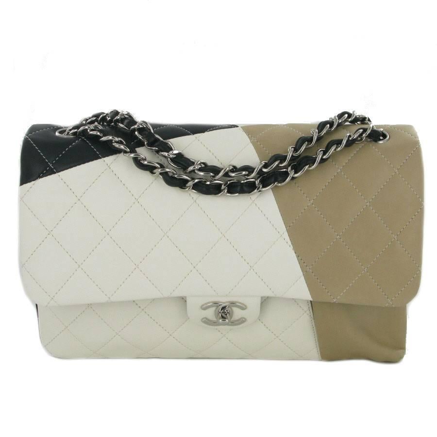 CHANEL Jumbo Double Flap Bag in Tricolor Quilted Lambskin Leather