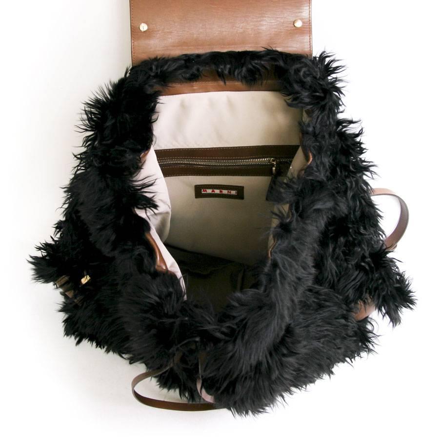 MARNI Backpack in Black fur and Natural Leather In Excellent Condition For Sale In Paris, FR