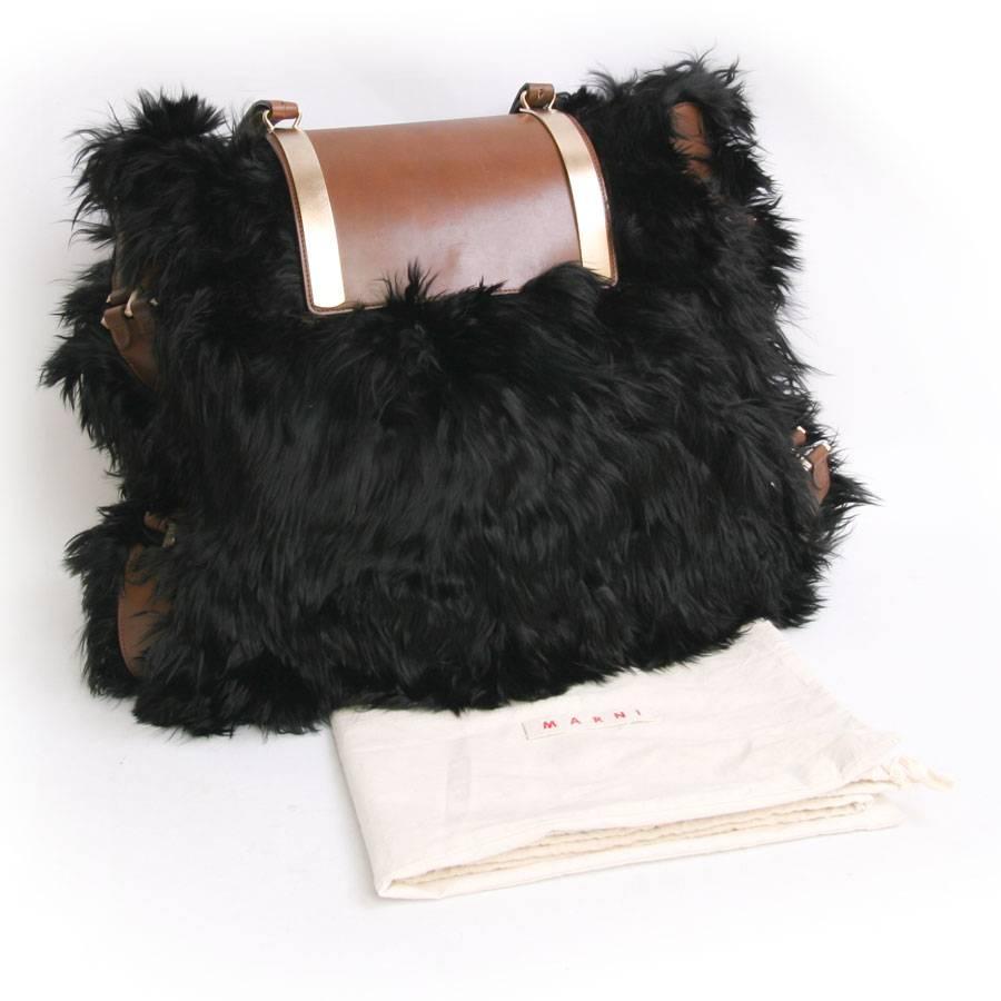 MARNI Backpack in Black fur and Natural Leather For Sale 1