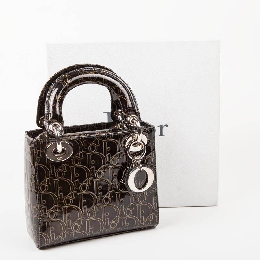 LADY DIOR Mini Handbag in Brown Patent Leather with DIOR Letters Printed 1