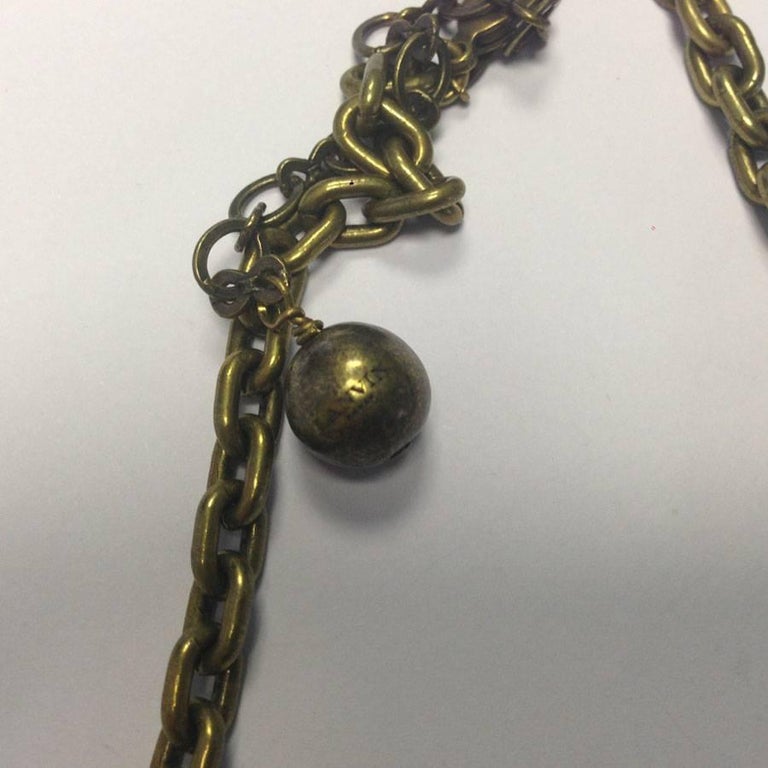 LANVIN Iconic 'HELP' Necklace in Gilded Metal In Excellent Condition For Sale In Paris, FR
