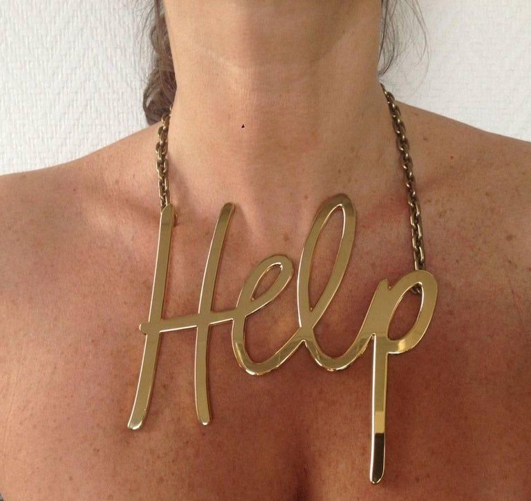 Women's LANVIN Iconic 'HELP' Necklace in Gilded Metal For Sale