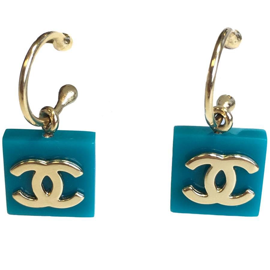 CHANEL Turquoise Square Stud Earrings