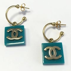 CHANEL Turquoise Square Stud Earrings