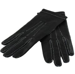 HERMES Gloves in Blak Smooth Leather whit White Saddle Stitching Size 6.5 EU