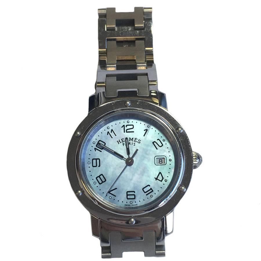 HERMES 'Clipper' Edelstahl-Quarz-Armbanduhr mittlere Größe