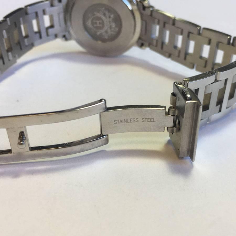 HERMES 'Clipper' Stainless Steel Quartz Wristband Watch Medium Size In Excellent Condition For Sale In Paris, FR