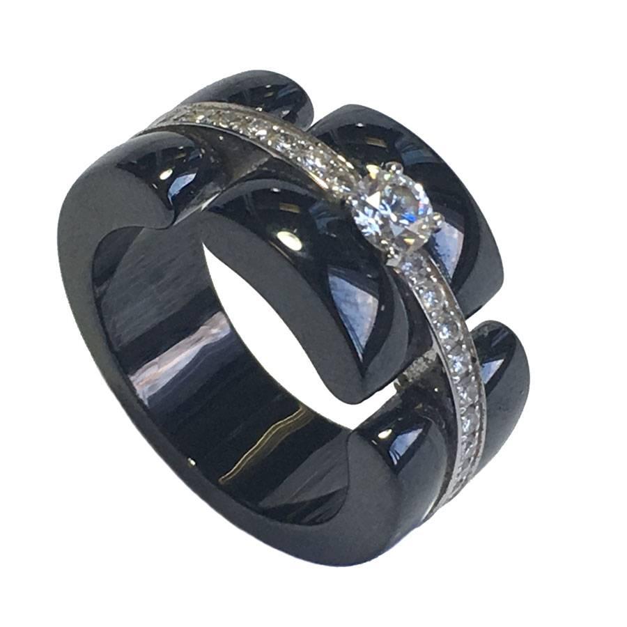 CHANEL 'Ultra' Model Ring i White Gold, black ceramic and diamonds Size 51 EU