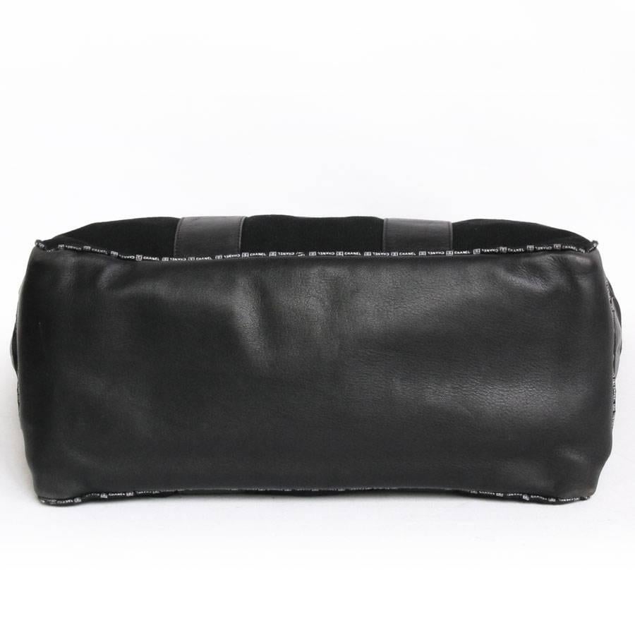 CHANEL Tote Bag aus schwarzem Jersey und Leder im Zustand „Gut“ im Angebot in Paris, FR