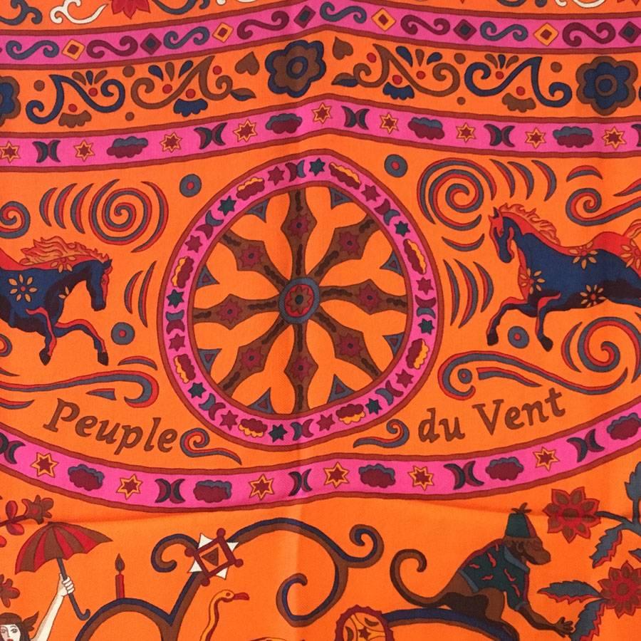 HERMES Shawl 'Peuple du Vent' in Pink, Orange and Cobalt Cashmere and Silk 2