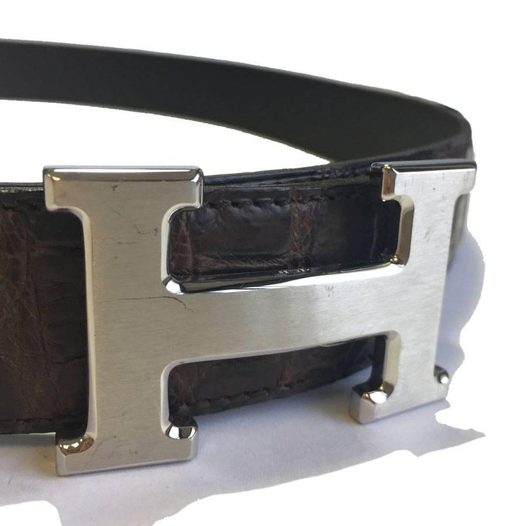 BROWN HANDMDE GENUINE ALLIGATOR CROCODILE LEATHER BELT FOR HERMES LV BUCKLE