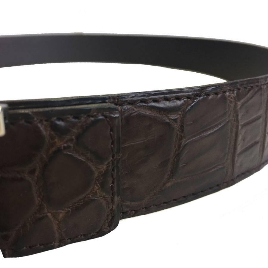 HERMES men Belt in Brown Crocodile Porosus Leather Size 95 EU In Excellent Condition For Sale In Paris, FR