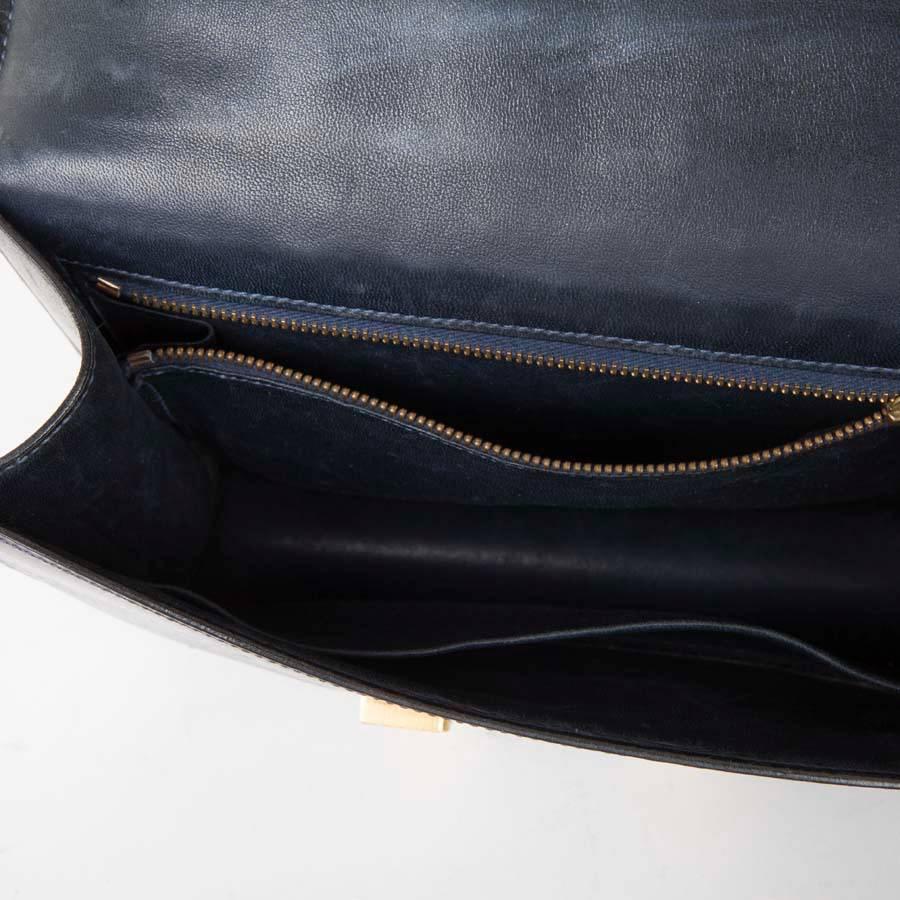 HERMES Vintage Constance Bag in Navy Box Leather In Good Condition In Paris, FR