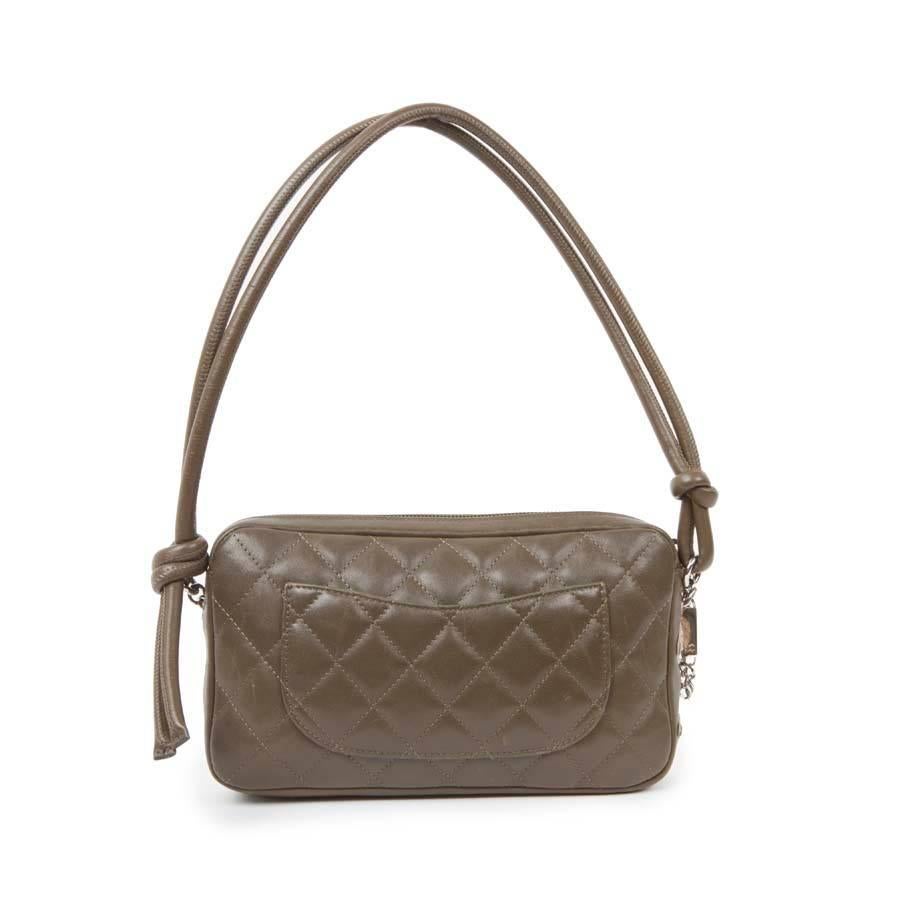 Beige CHANEL 'Cambon' Clutch Bag in Khaki Green Quilted Leather