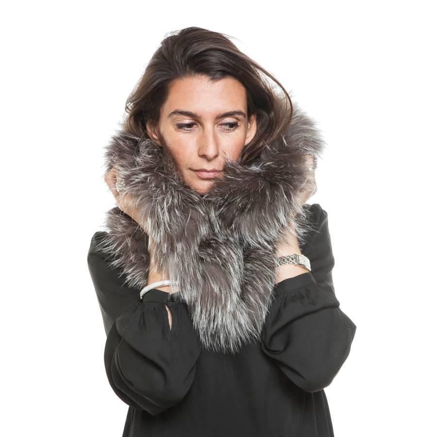 Women's REVILLON Hood in Silver Fox Fur Unique Size