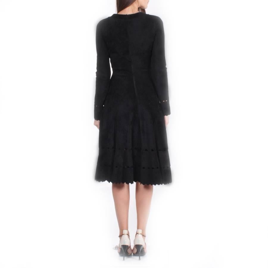 ALAIA V-Neck Dress in Black Stretch Velvet Size 40EU 1