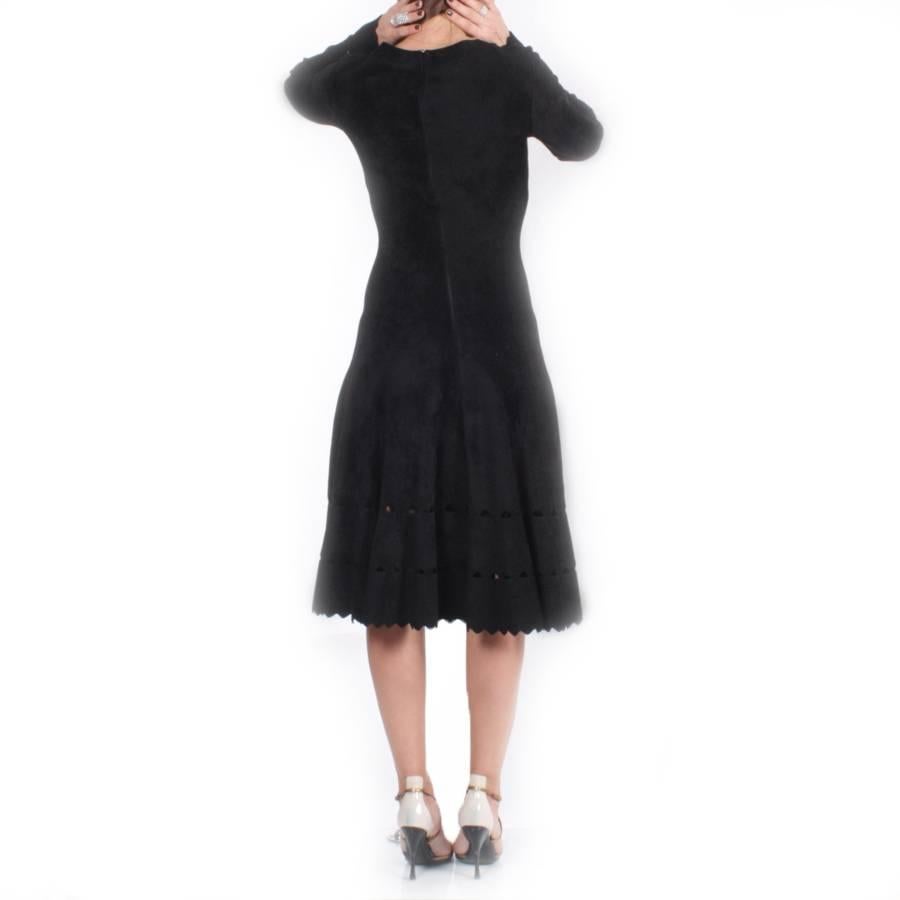 Women's ALAIA V-Neck Dress in Black Stretch Velvet Size 40EU