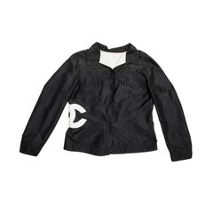 Vintage Chanel Reversible Jacket in Black and Ivory Shantung Silk, Size 38 EU