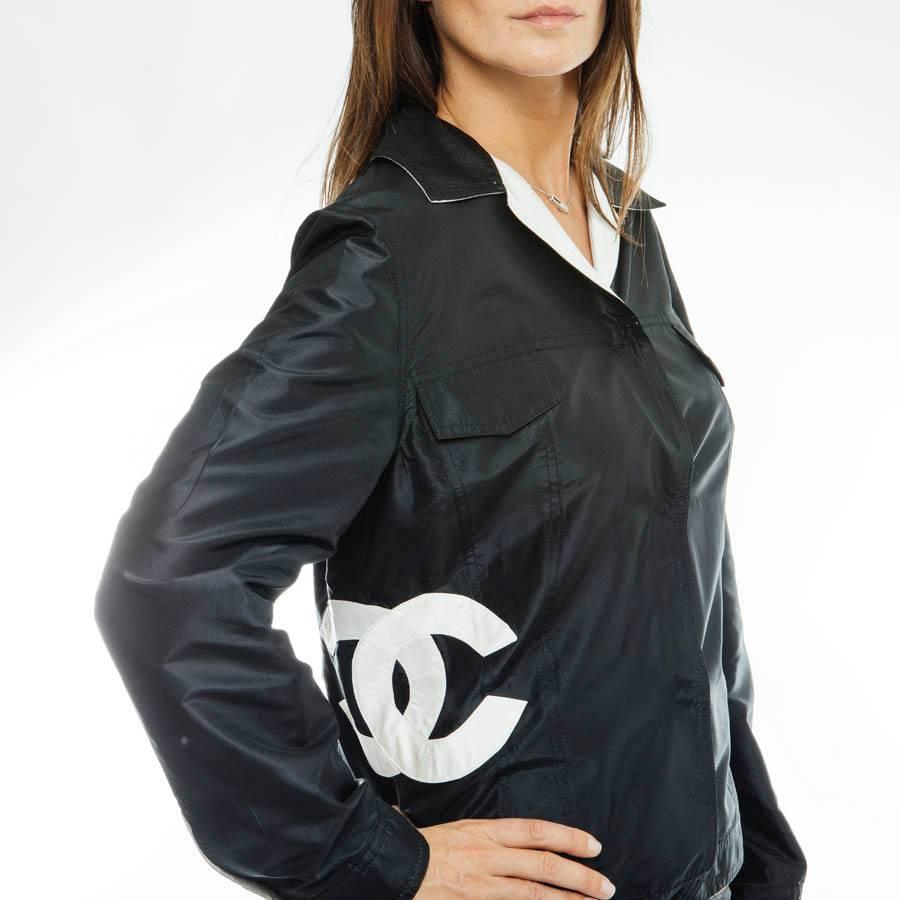 Chanel Reversible Jacket in Black and Ivory Shantung Silk, Size 38 EU 3