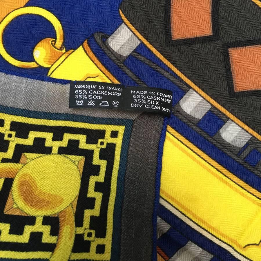 HERMES Shawl 'Collier de chien' in Yellow and Blue Cashmere and Silk 2