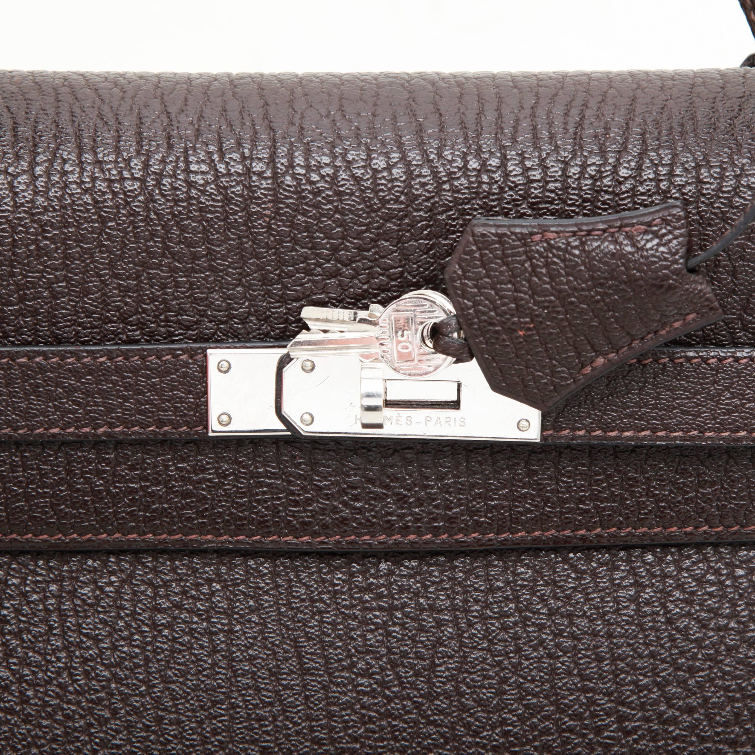 Women's Hermes Kelly II 35 in Brown Grained Leather with Saddle Stitching