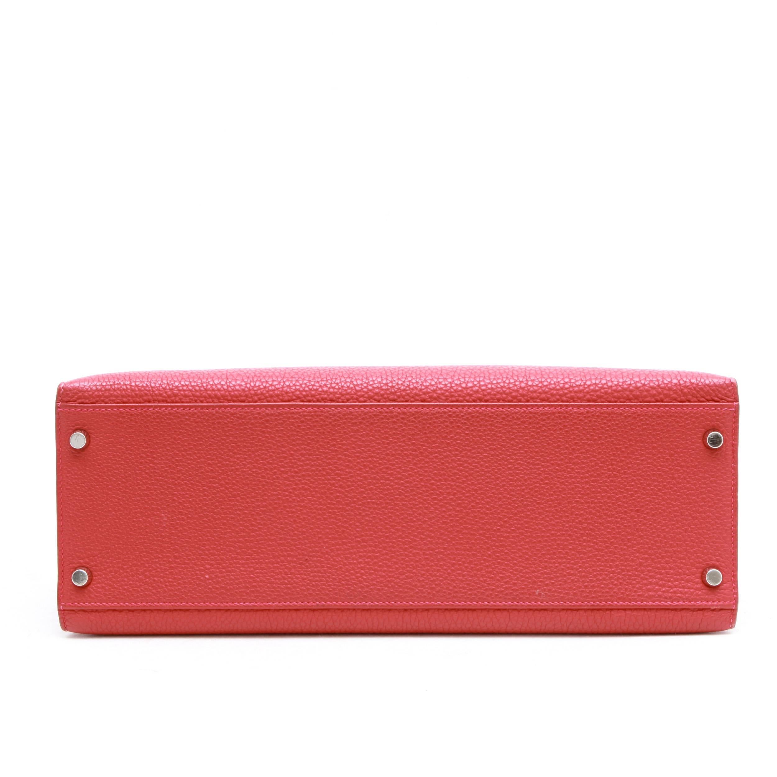 Pink Hermes Kelly II 35 Saddle Bag in Brick Taurillon Clemence Leather