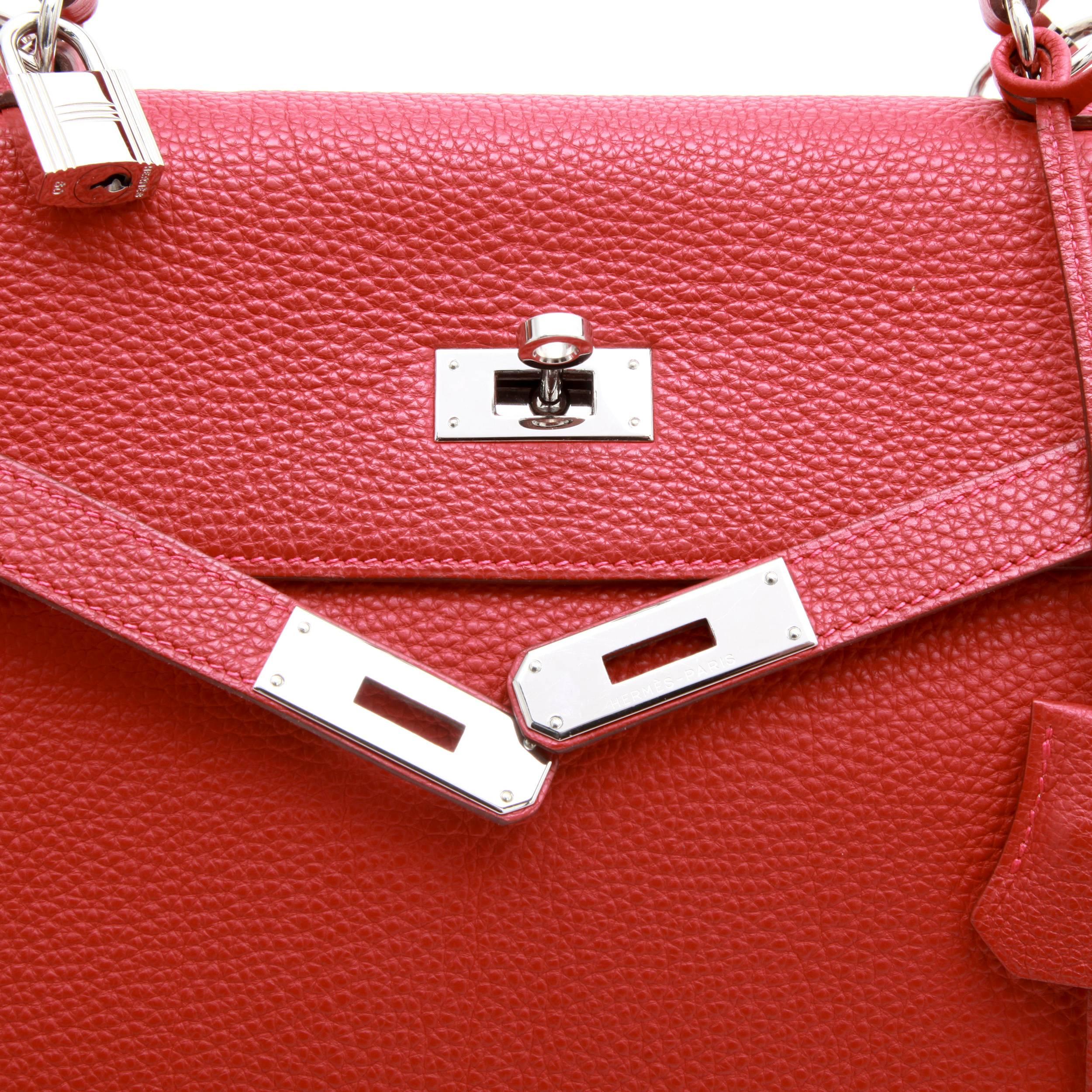 Women's Hermes Kelly II 35 Saddle Bag in Brick Taurillon Clemence Leather