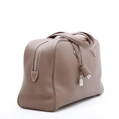 Hermes Victoria Bag in Etoupe Clémence Taurillon Leather and Saddle Stitching