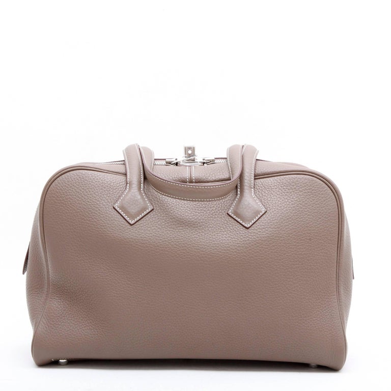 Hermes Victoria Bag in Etoupe Clémence Taurillon Leather and Saddle ...